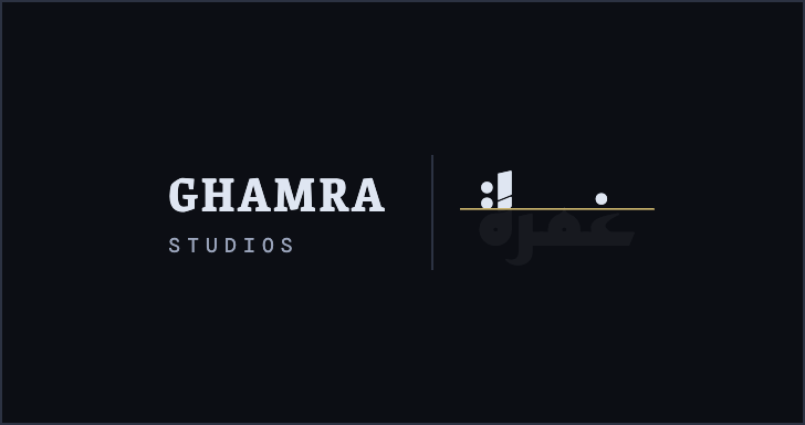 Ghamra Studios logo — bilingual lockup, dark
